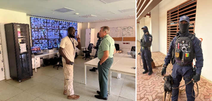  (Left) Project director visits a tactical command post during the exercise. (Right) Previously trained participant applying K-9 skills during a dog-unit drill.