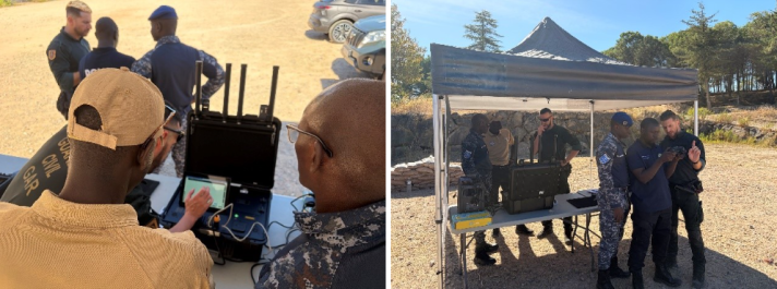 Senegalese participants practise operating drone and counter-drone systems with Guardia Civil instructors.