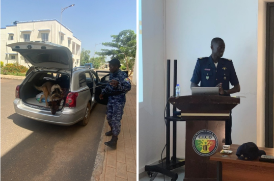 (left) Practical K-9 training session. (Right) A Senegalese trainer leads a command-and-control training.