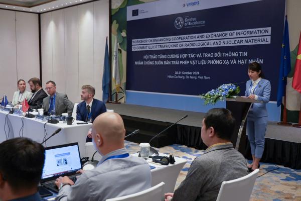 Ms. BUI Thị Thuy Anh, Deputy Director, Legislation and International Cooperation Division, Viet Nam Agency for Radiation and Nuclear Safety (VARANS), Ministry of Science and Technology, delivers remarks at workshop.