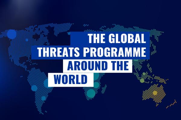 The global threats programme around the world text with background map