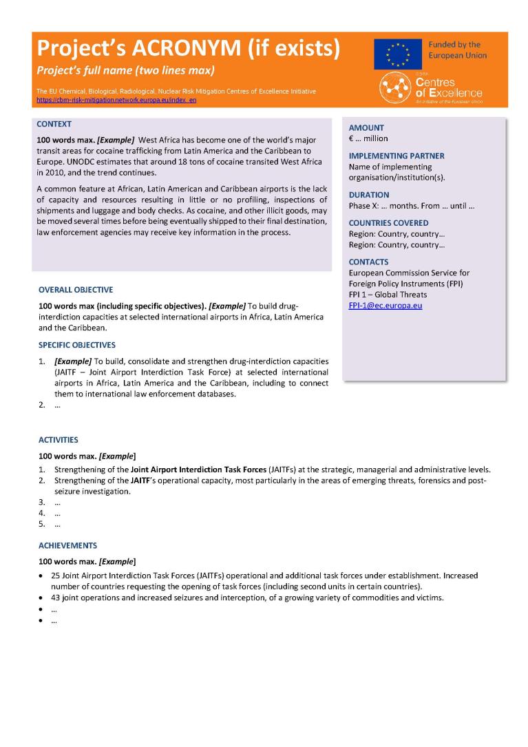 EU CBRN CoE Project Factsheet template